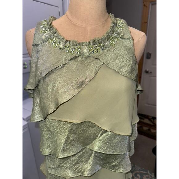 S.L. Fashion Green Layered Dress, RUFFLES, LAYERS, Silky, Sheer, Size L,Fairy - Picture 6 of 12
